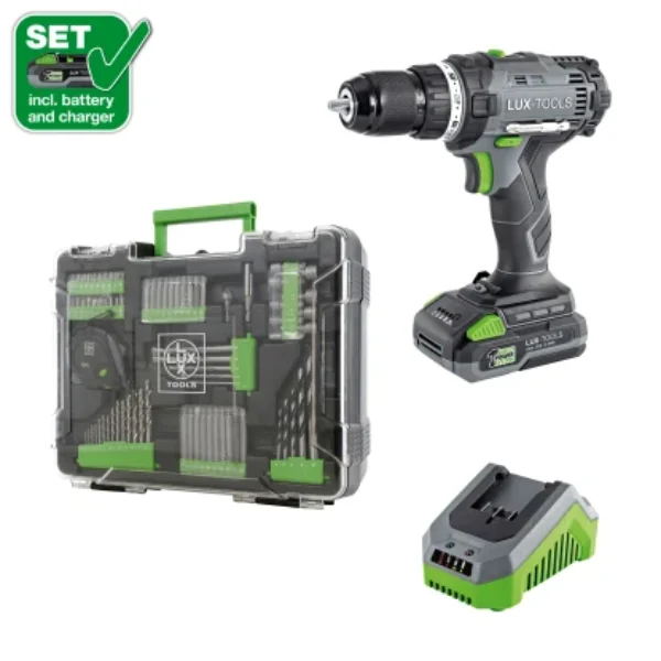 Perceuse-visseuse Lux-Tools 20V avec un jeu de forets et d'embouts